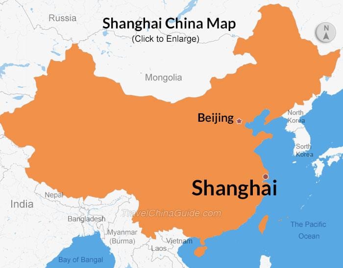 中国地図上の上海